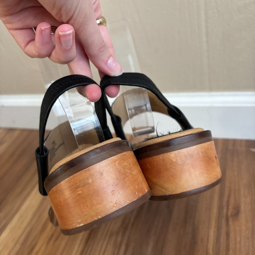 Anthropologie Leather Essential Black Latigo Halo Block Heel Sandals - Picture 7 of 10